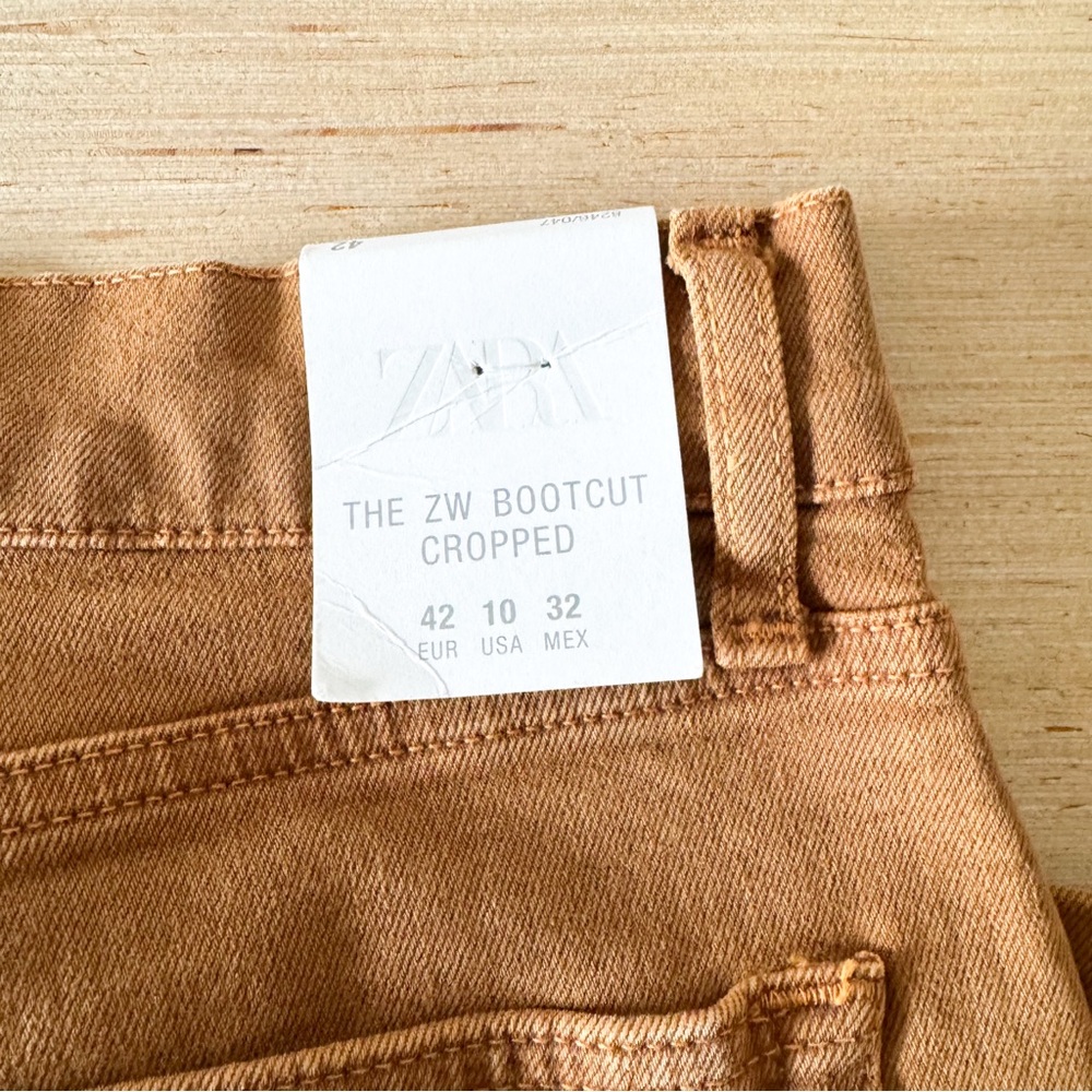 Zara Women's High Rise Bootcut Brown Cropped Flare Jeans Size 10 - Picture 8 of 12